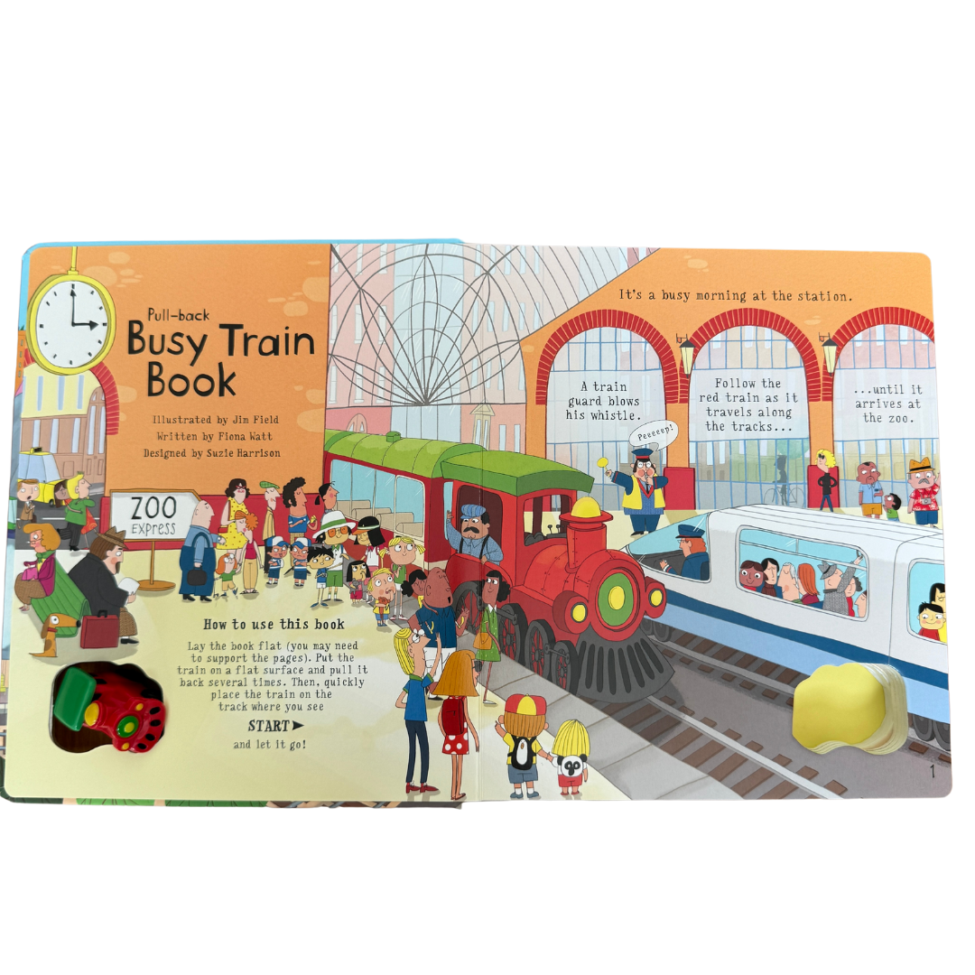 Pull-back busy train book