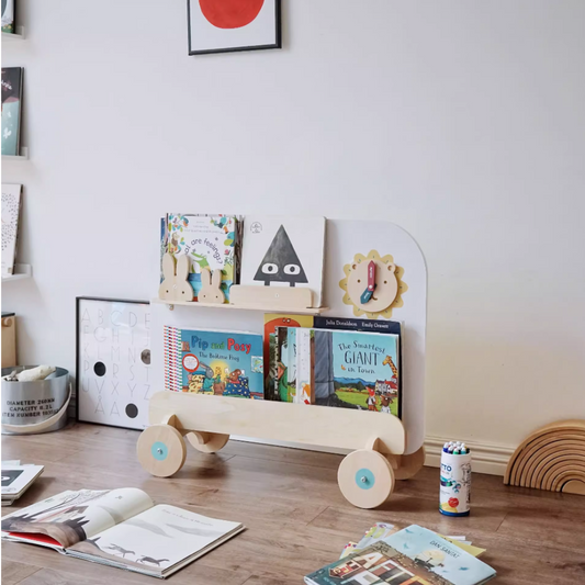 Rolling bookshelf w/ whiteboard