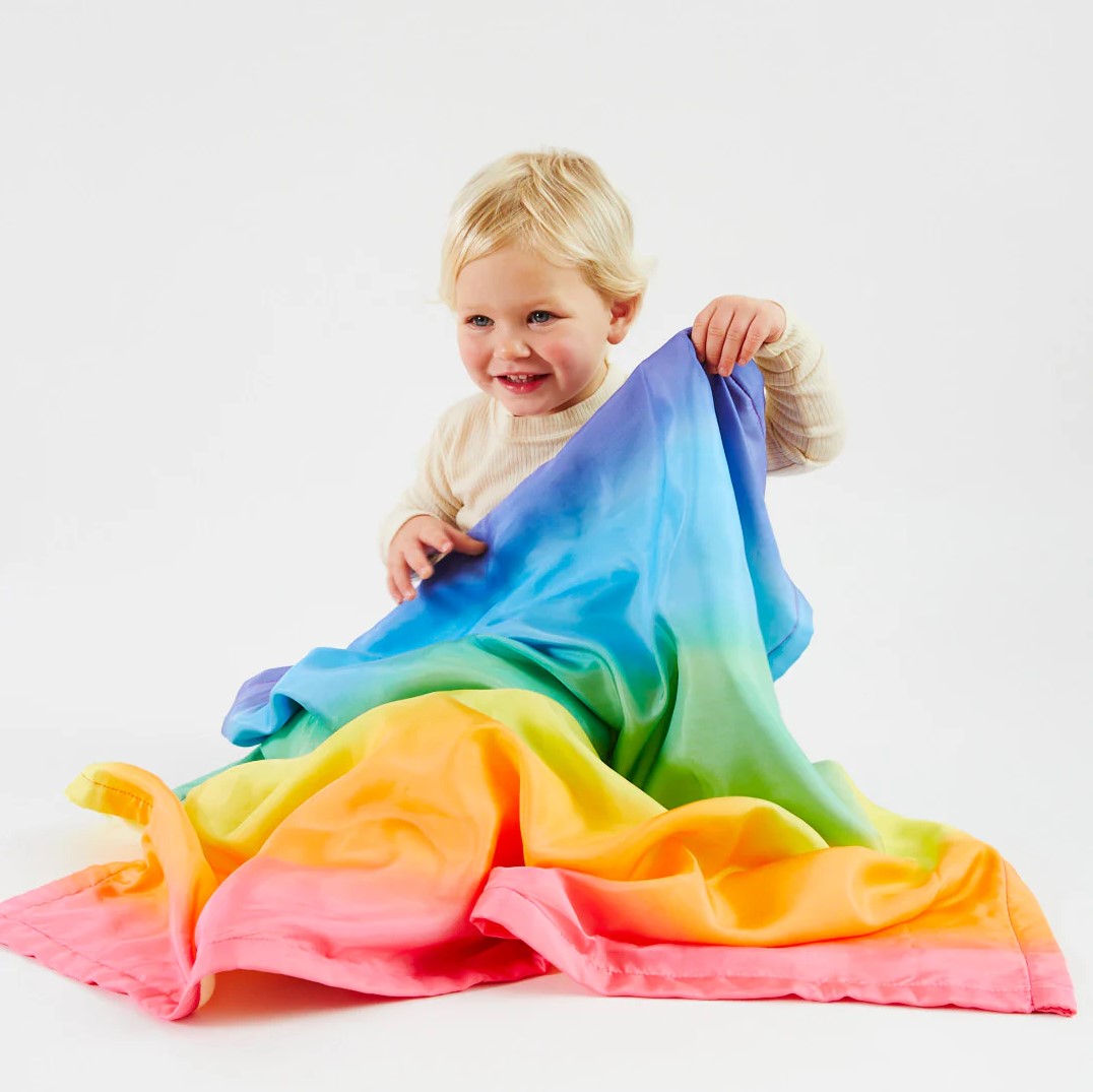 Rainbow silk baby blanket