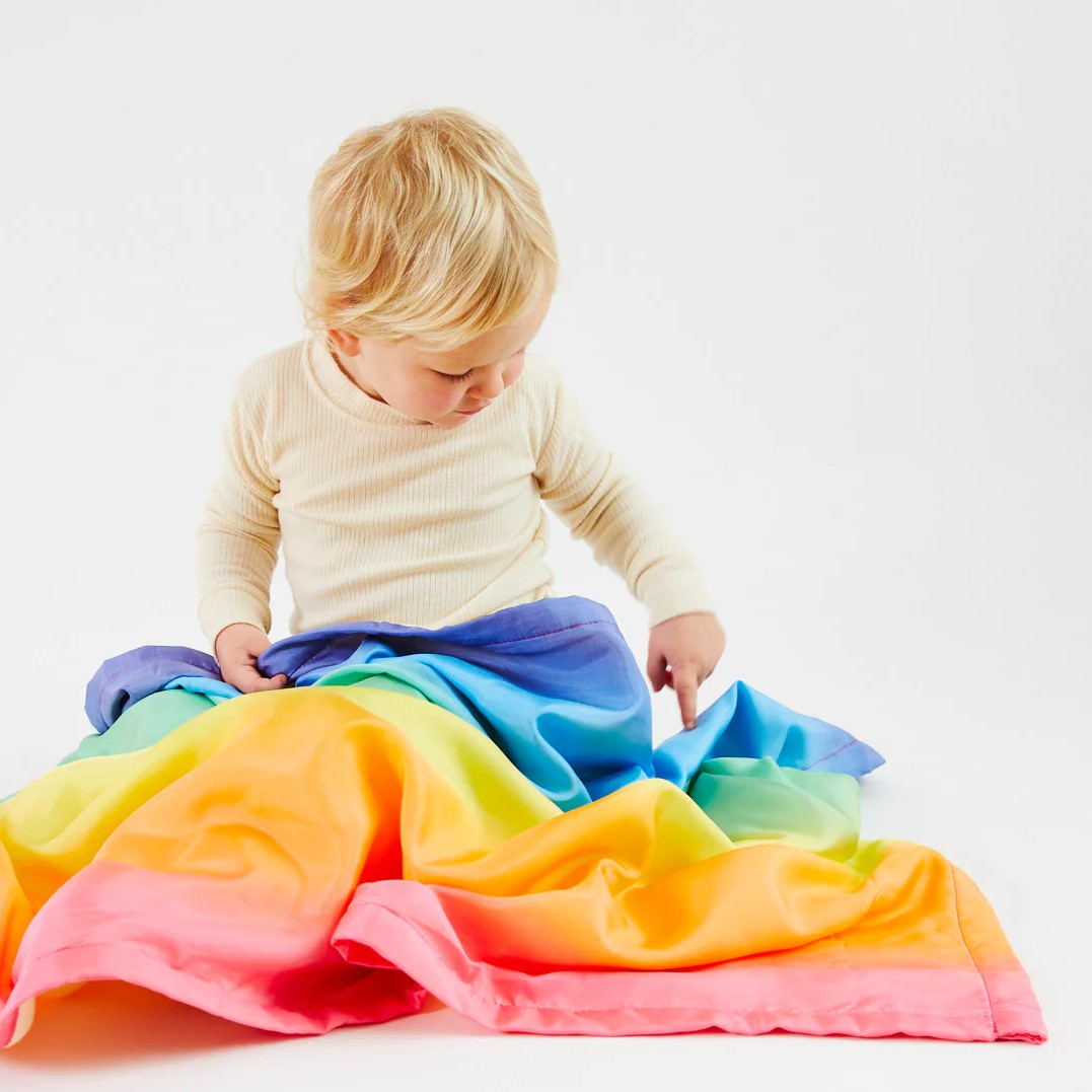 Rainbow silk baby blanket